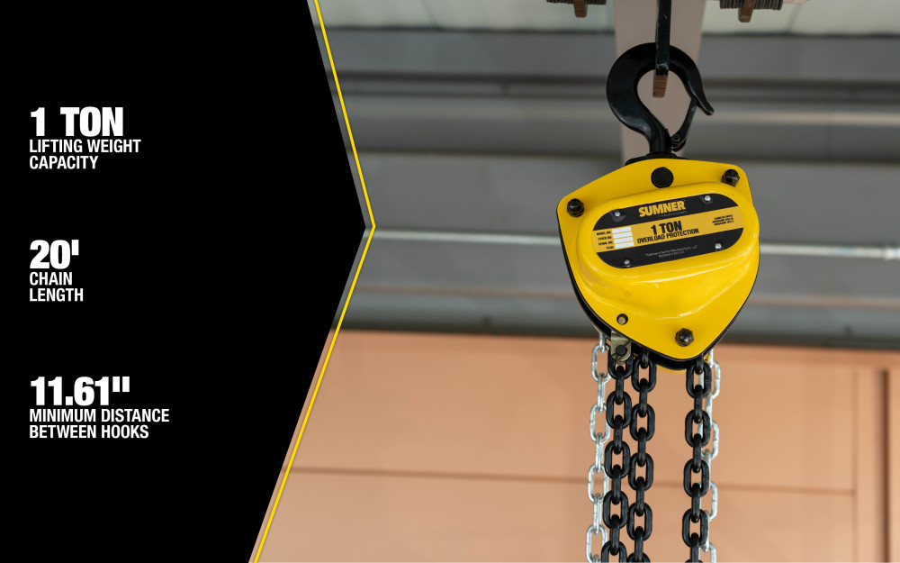Sumner Chain Hoist 1 Ton with 20′ Chain Fall and Overload Protection - Ascmtools
