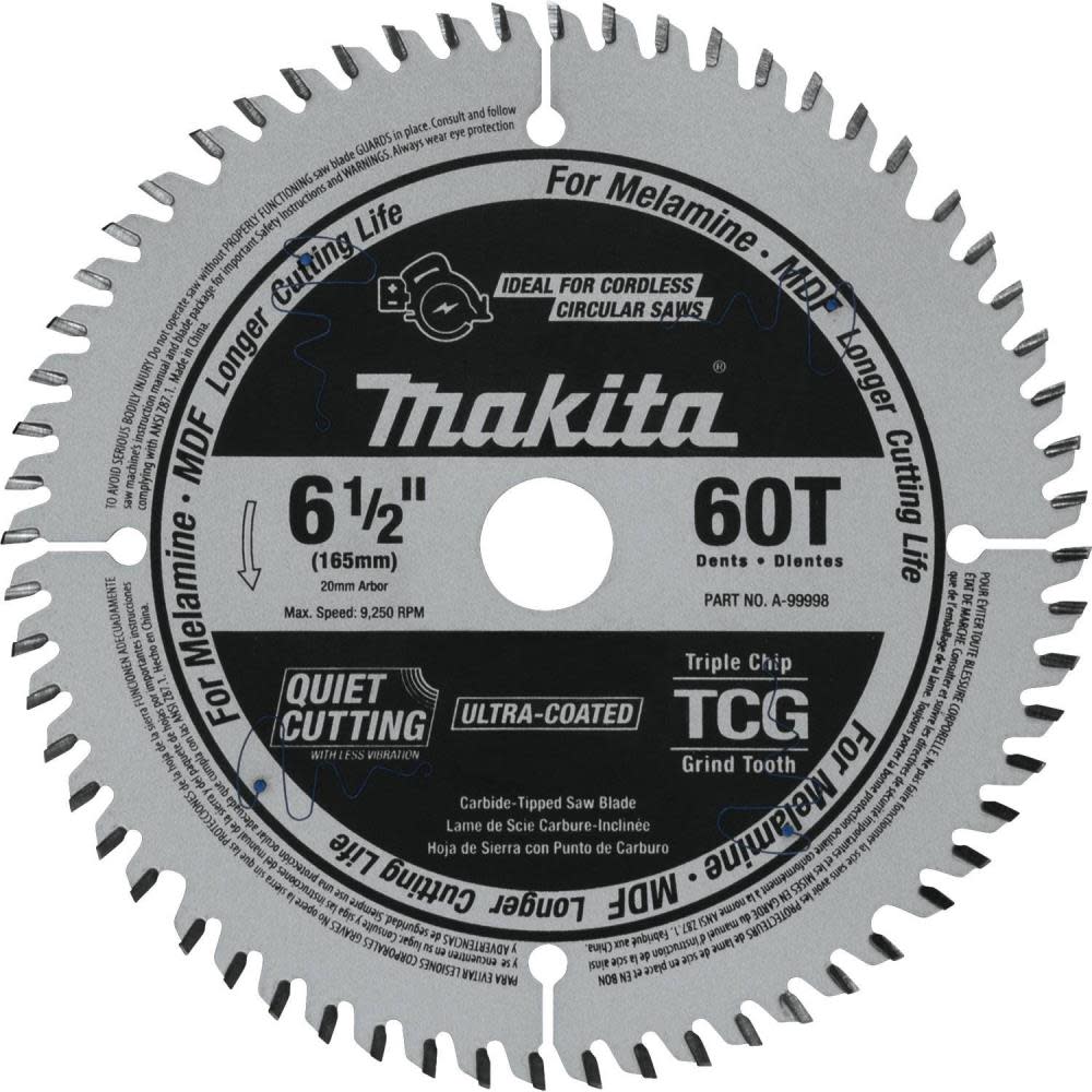 Makita 6-1/2″ 60T (TCG) Carbide-Tipped Cordless Plunge Saw Blade - Ascmtools