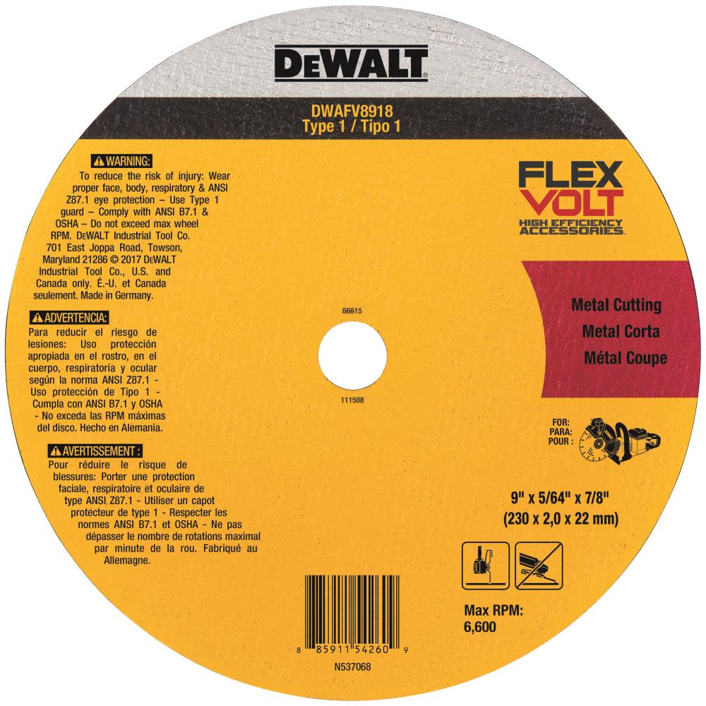 DEWALT 9 In. x 5/64 In. x 7/8 T1 FLEXVOLT Cutoff Wheel - Ascmtools