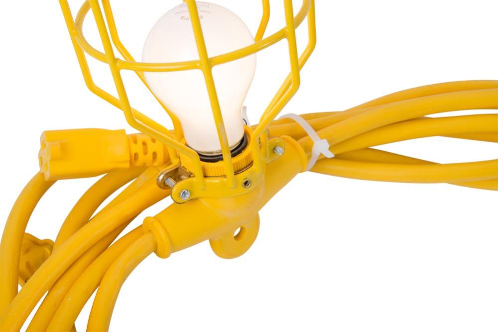 Bergen Industries 50 ft. 12/3 SJTW 5-Metal Cage Temporary Work Light Stringer 15A Male/Female Ends Yellow - Ascmtools