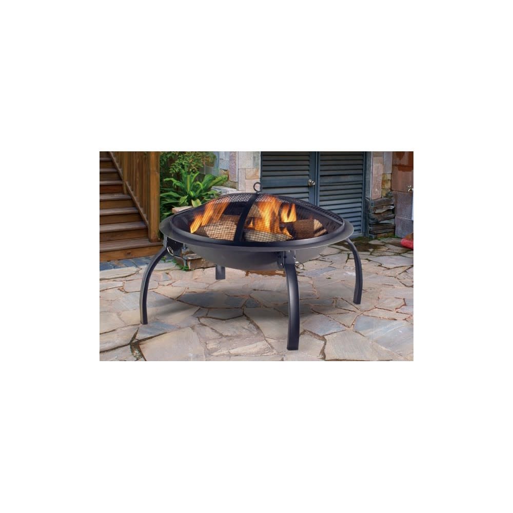 Living Accents Round Wood Fire Pit Black Steel Portable - Ascmtools