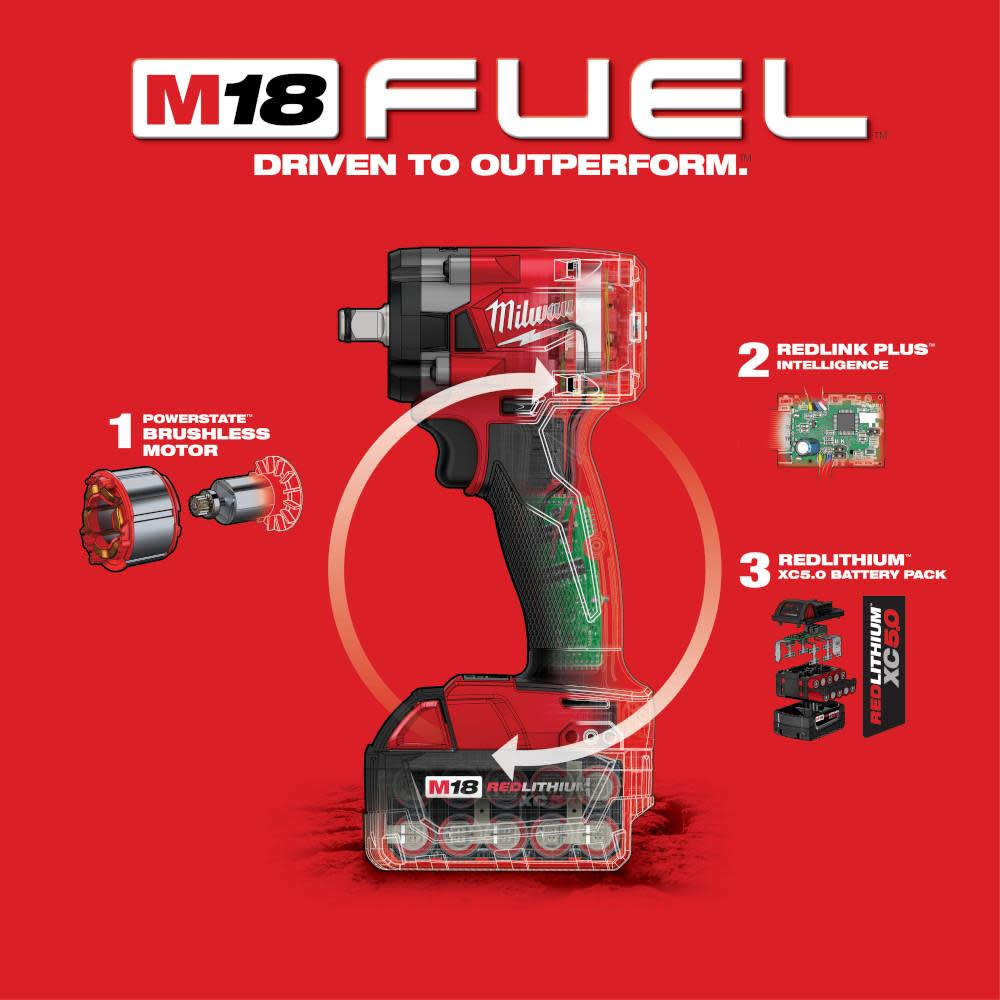 Milwaukee M18 FUEL 1/2 Compact Impact Wrench with Friction Ring Kit - Ascmtools