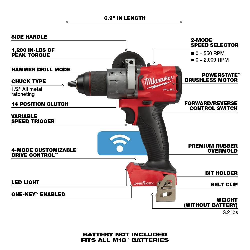 Milwaukee M18 FUEL 1/2 in. Hammer Drill with One Key - Ascmtools
