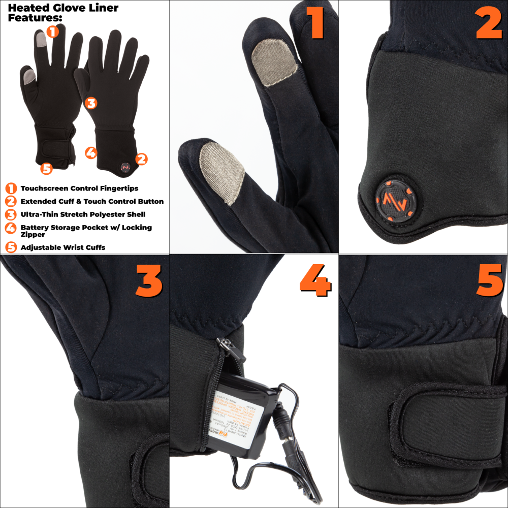 Mobile Warming Heated Gloves Liner Unisex 7.4 Volt Black Small - Ascmtools