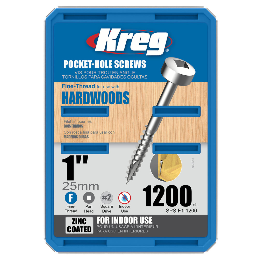 Kreg 1″ #6 Fine Pan-Head Zinc Pocket Screw – 1200ct - Ascmtools