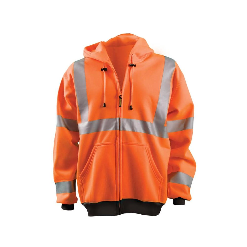 Occunomix Hi-Vis Orange 9oz Class 3 Full Zip Hoodie Sweatshirt Medium - Ascmtools