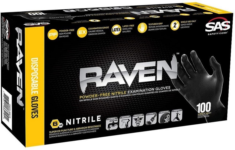 SAS Safety Raven Nitrile Gloves Disposable Powder-Free 100 pc – XL – 66519 - Ascmtools