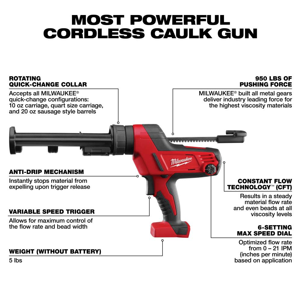 Milwaukee M18 Cordless 10 oz Caulk and Adhesive Gun (Bare Tool) - Ascmtools