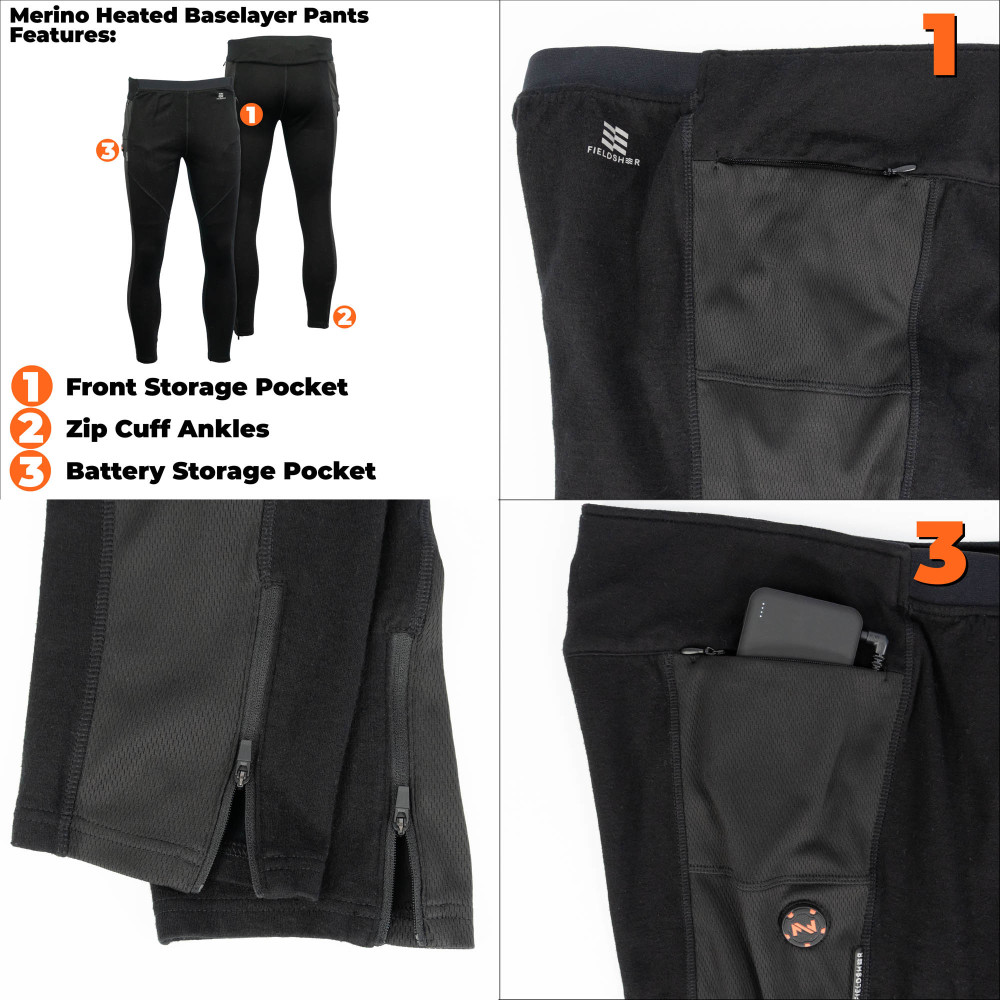 Mobile Warming Merino Heated Baselayer Pant Mens 7.4V Black Medium - Ascmtools