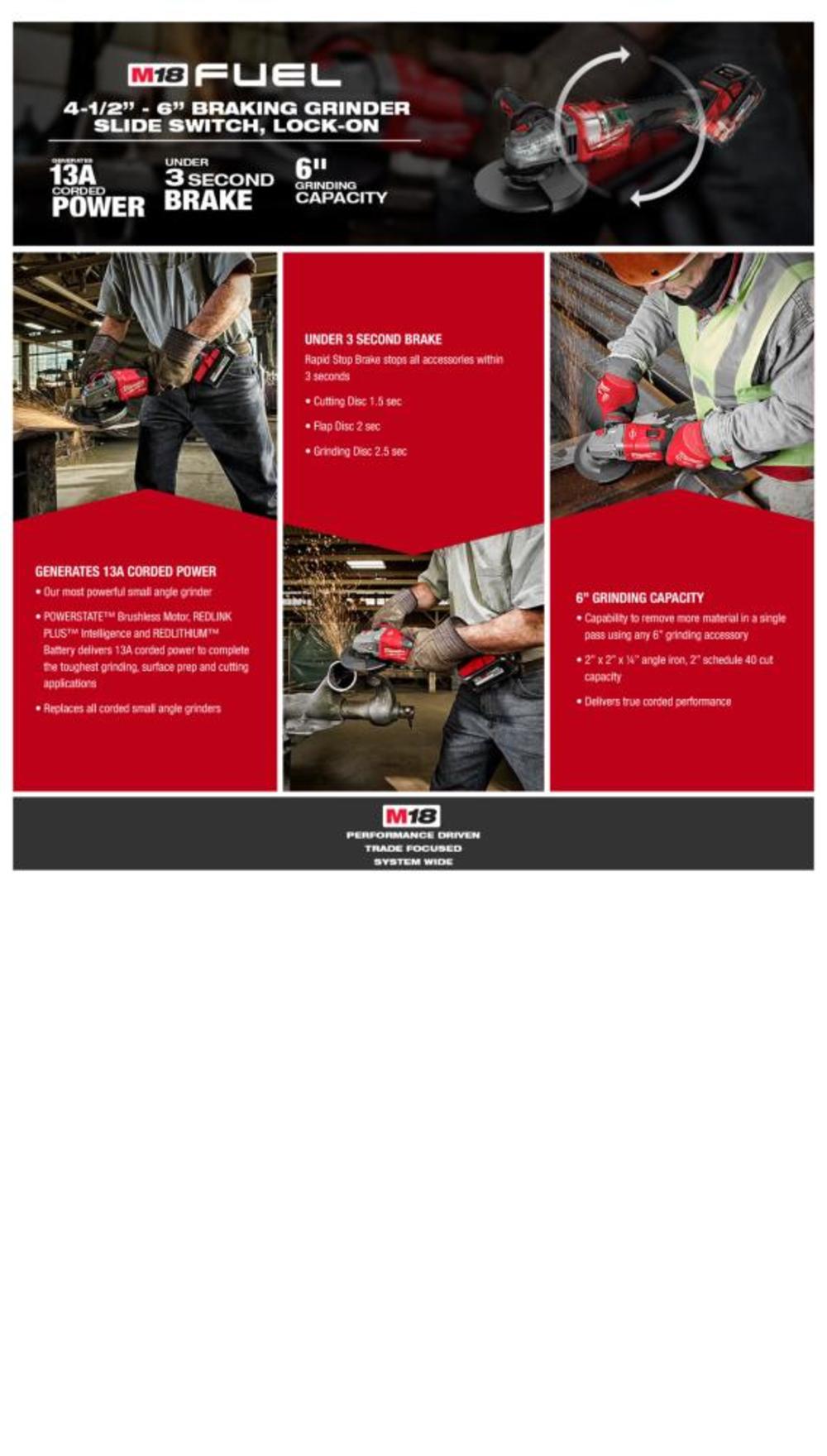 Milwaukee M18 FUEL 4 1/2″-6″ Lock On Braking Grinder with Slide Switch Bare Tool Reconditioned - Ascmtools