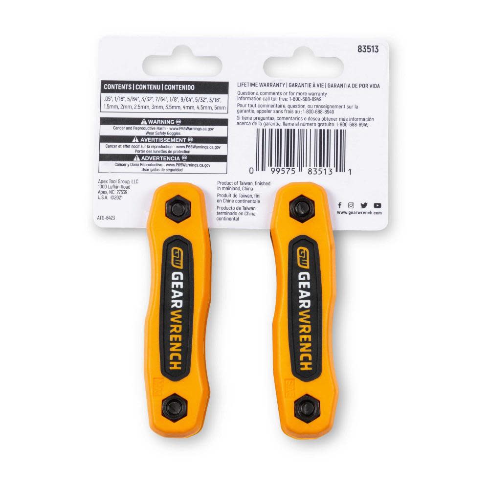 GEARWRENCH SAE/Metric Short Arm Folding Hex Key Set 17pc - Ascmtools