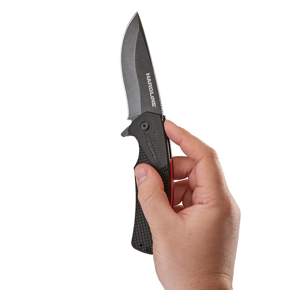 Milwaukee 3.5 in. HARDLINE Smooth Recurve Drop Point Blade Pocket Knife - Ascmtools