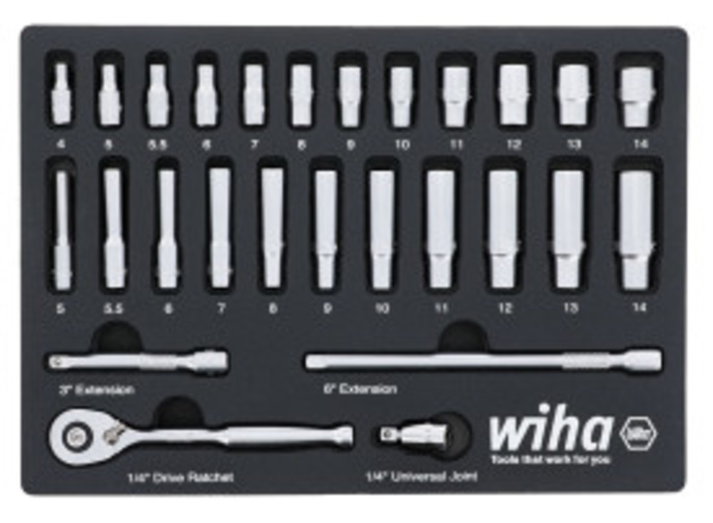 Wiha 1/4 Drive Professional Socket Tray Set Metric 27pc - Ascmtools