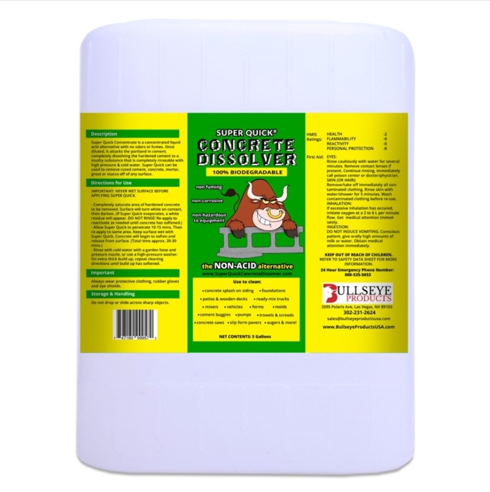 Bullseye Products Super Quick Concrete Dissolver 5 Gallon - Ascmtools