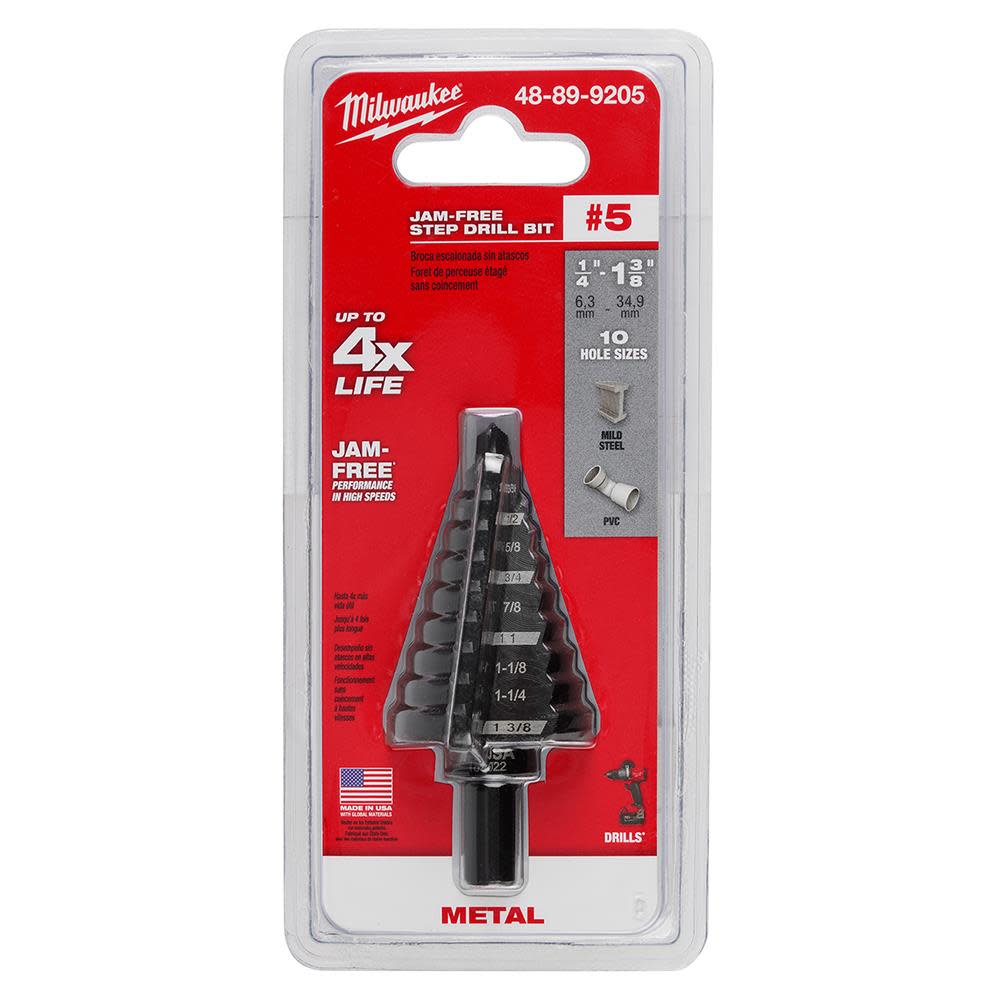 Milwaukee #5 Step Drill Bit 1/4 in. – 1-3/8 in. x 1/8 in. - Ascmtools