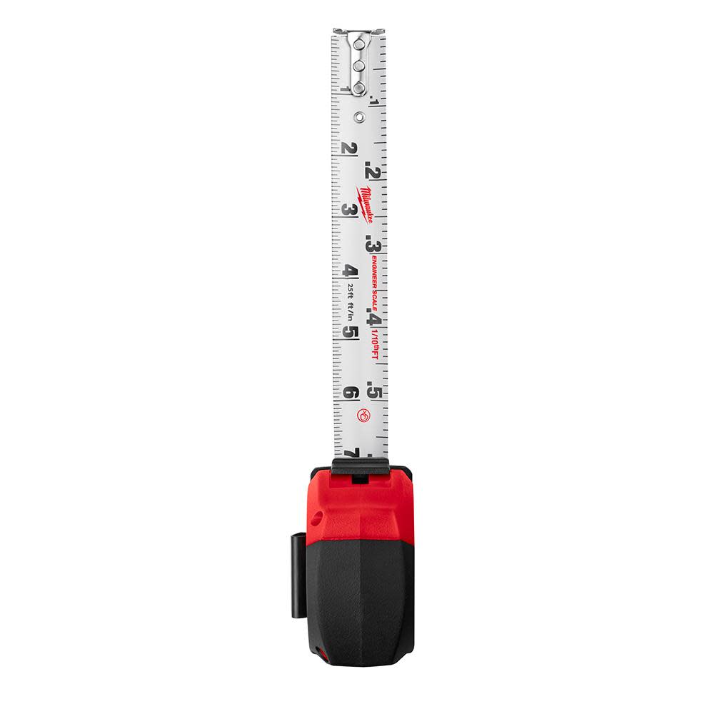 Milwaukee 25′ Compact Tape Measure with Engineer Scale - Ascmtools