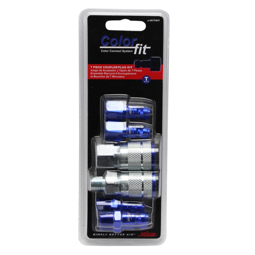 Milton ColorFit S-307TKIT Coupler & Plug Kit – (T-Style Blue) – 1/4″ NPT (7-Piece) - Ascmtools