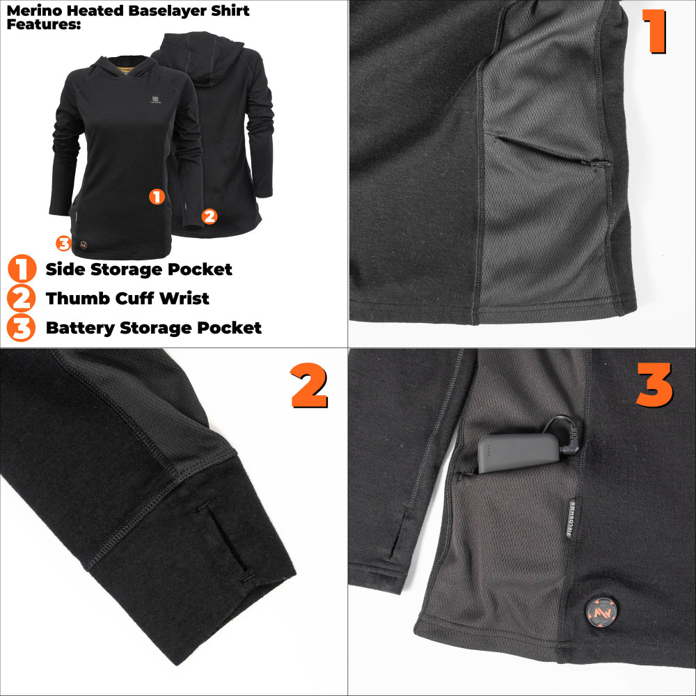 Mobile Warming Merino Heated Baselayer Shirt Womens 7.4V Black Extra Small - Ascmtools