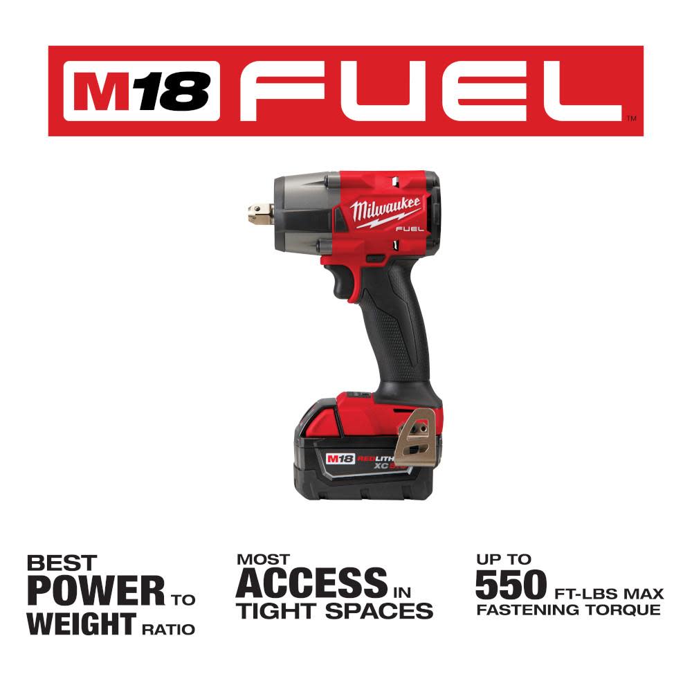Milwaukee M18 FUEL 1/2 Mid-Torque Impact Wrench with Pin Detent Kit - Ascmtools