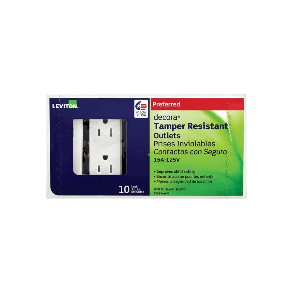 Leviton Decora Grounded Duplex Outlet Receptacle 15A 125V White 10pk - Ascmtools