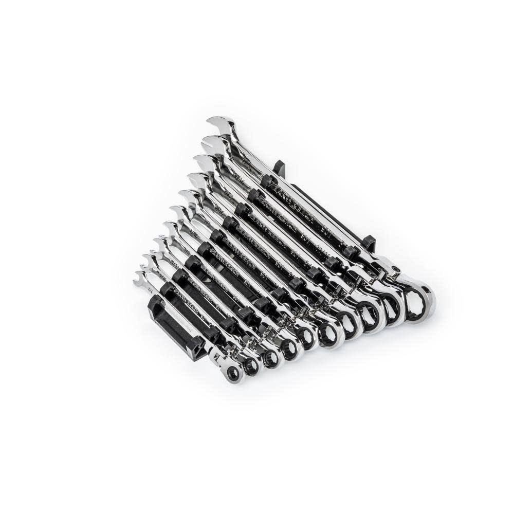 GEARWRENCH 10 Pc. 90T 12 Point Flex Head Ratcheting Combination SAE Wrench Set - Ascmtools