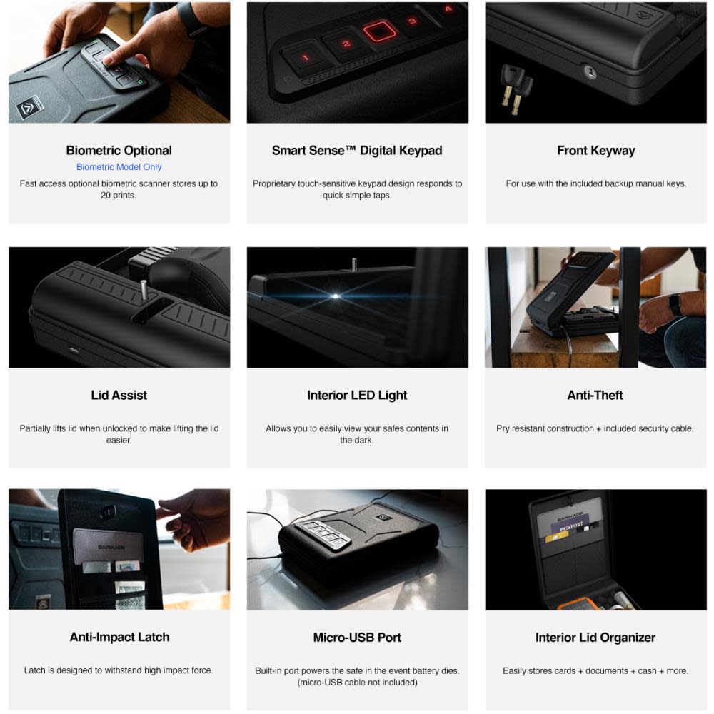 Vaultek Safe Barikade Series 1 Biometric Compact Biometric Safe - Ascmtools