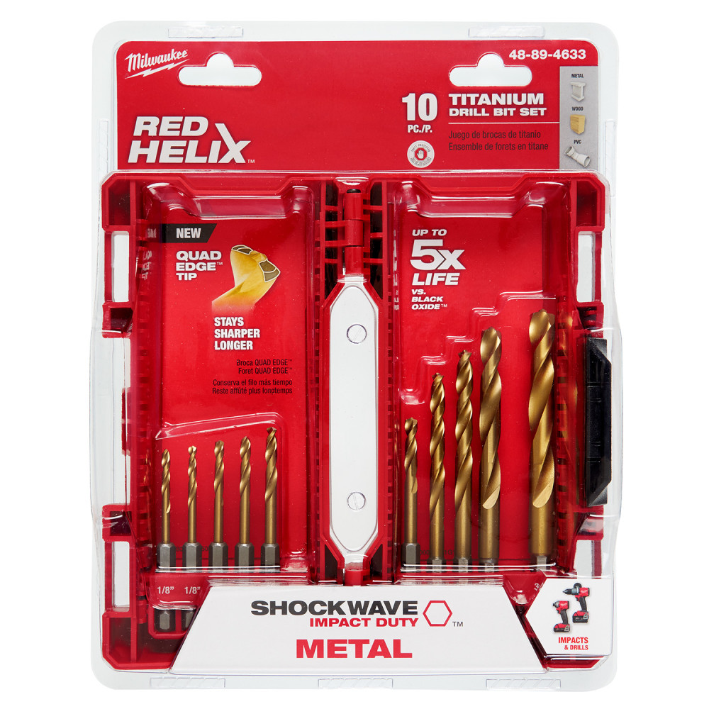 Milwaukee 10-Piece Titanium Nitride SHOCKWAVE Red Helix Drill Bit Kit - Ascmtools