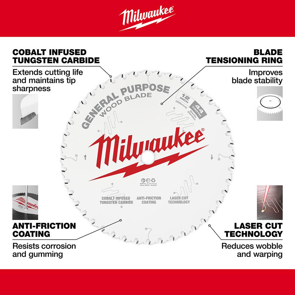 Milwaukee 12 in. 44T General Purpose Circular Saw Blade - Ascmtools