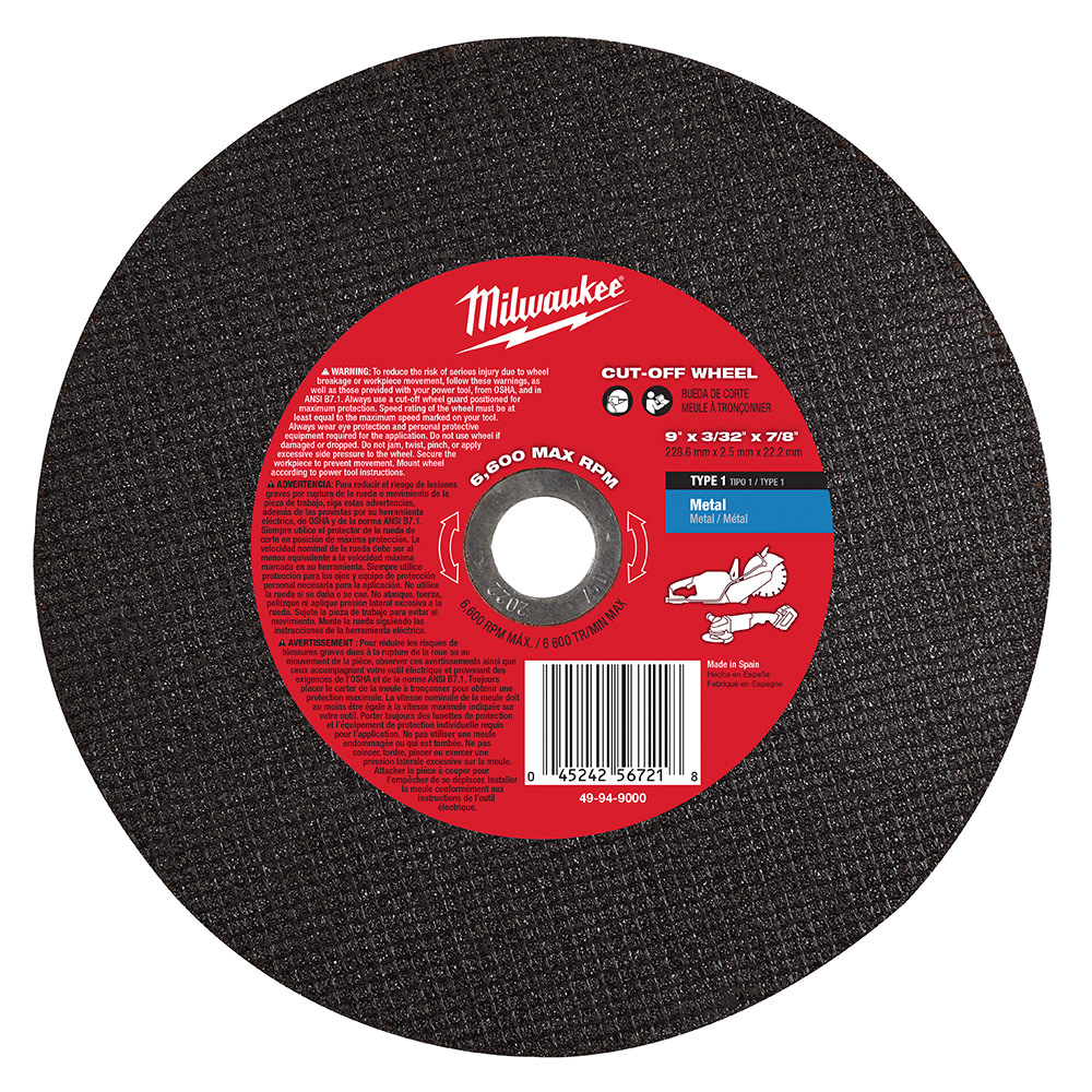Milwaukee 9″ X 3/32″ X 7/8″ Metal Cut-Off Wheel - Ascmtools