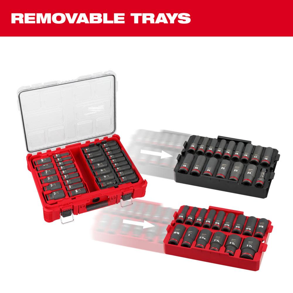 Milwaukee SHOCKWAVE Impact Duty Socket 1/2 Dr SAE/MM PACKOUT Set 31pc - Ascmtools
