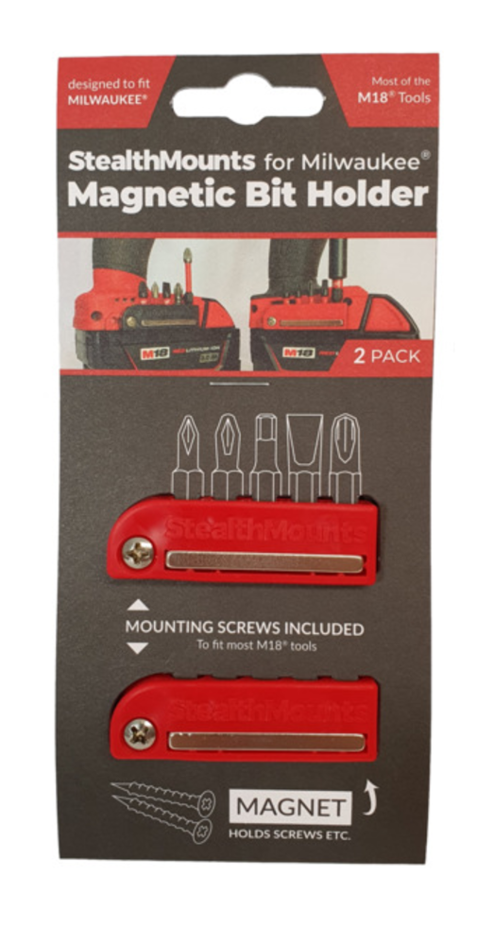 Stealthmounts RED Bit Holder for Milwaukee M18 2pk - Ascmtools