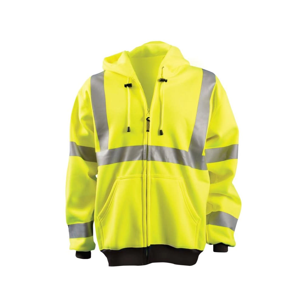 Occunomix Hi-Vis Yellow 9oz Class 3 Full Zip Hoodie Sweatshirt 4X - Ascmtools