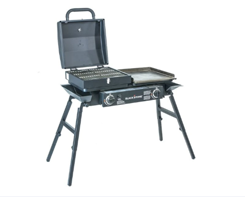 Blackstone Propane Gas Tailgater Combo in Black with Grill Box Two Burners and Griddle Plate 35000 BTU 1555 - Ascmtools