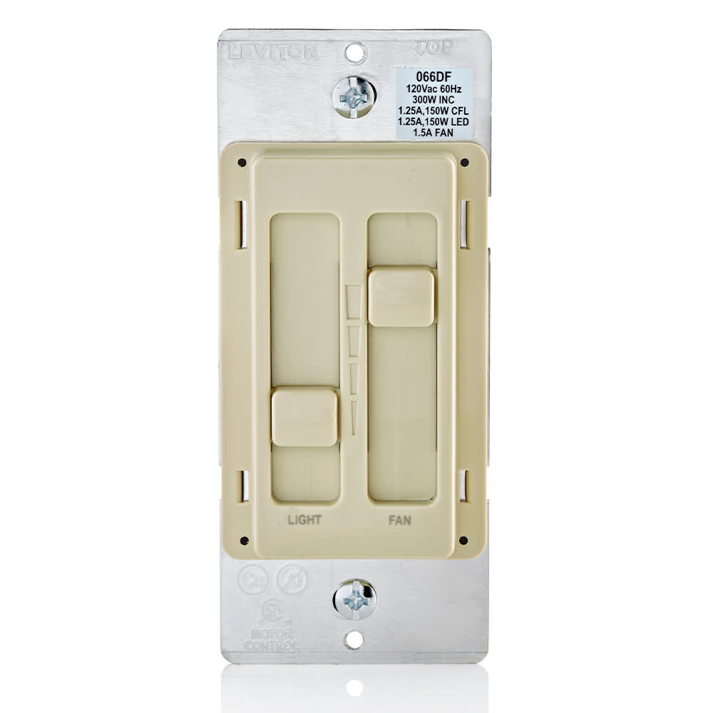 Leviton SureSlide Ivory Fan/LED Light Control Dimmer Slide Switch - Ascmtools