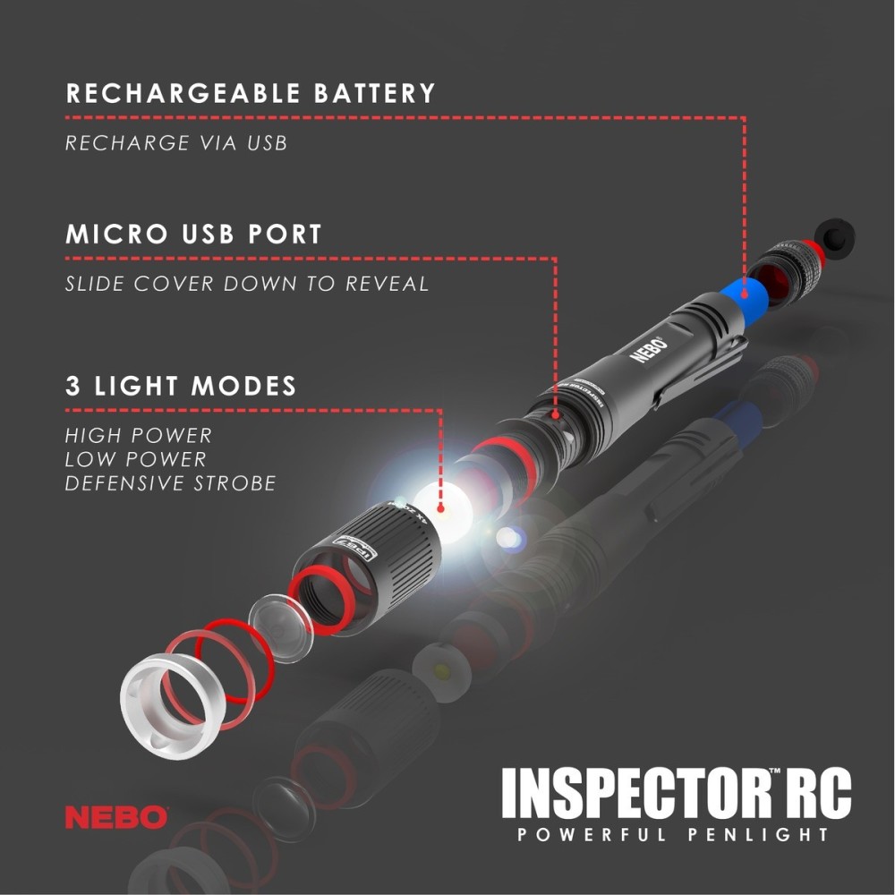 Nebo INSPECTOR RC Penlight 360 Lumens Black Rechargeable LED - Ascmtools
