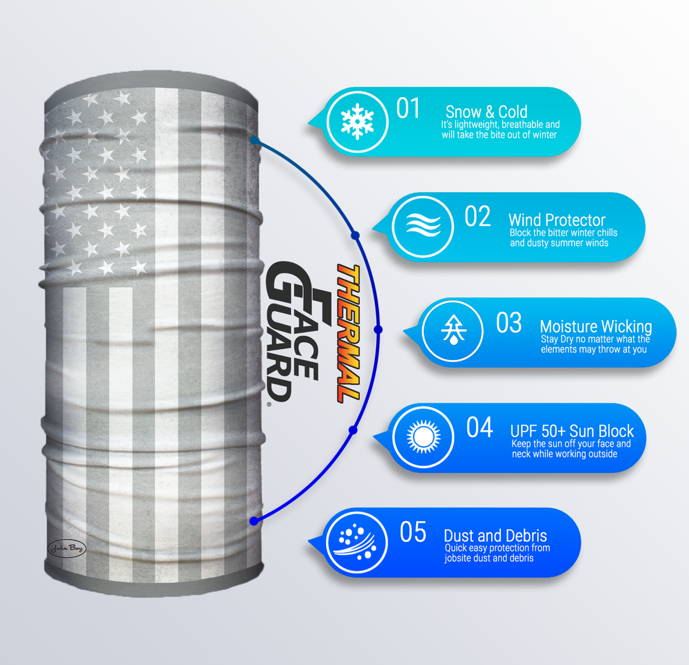 John Boy Thermal Face Guard Reversible White USA Flag and Grey Pattern - Ascmtools