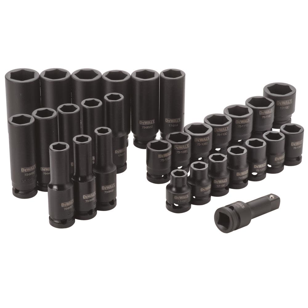 DEWALT 30 Piece 1/2 in Drive Combination Impact Socket Set – 6 Point - Ascmtools
