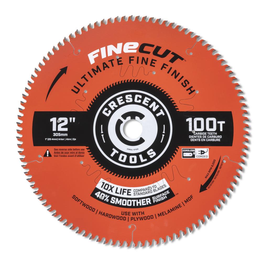 Crescent Circular Saw Blade 12″ x 100 Tooth Fine Cut Ultimate Finish - Ascmtools