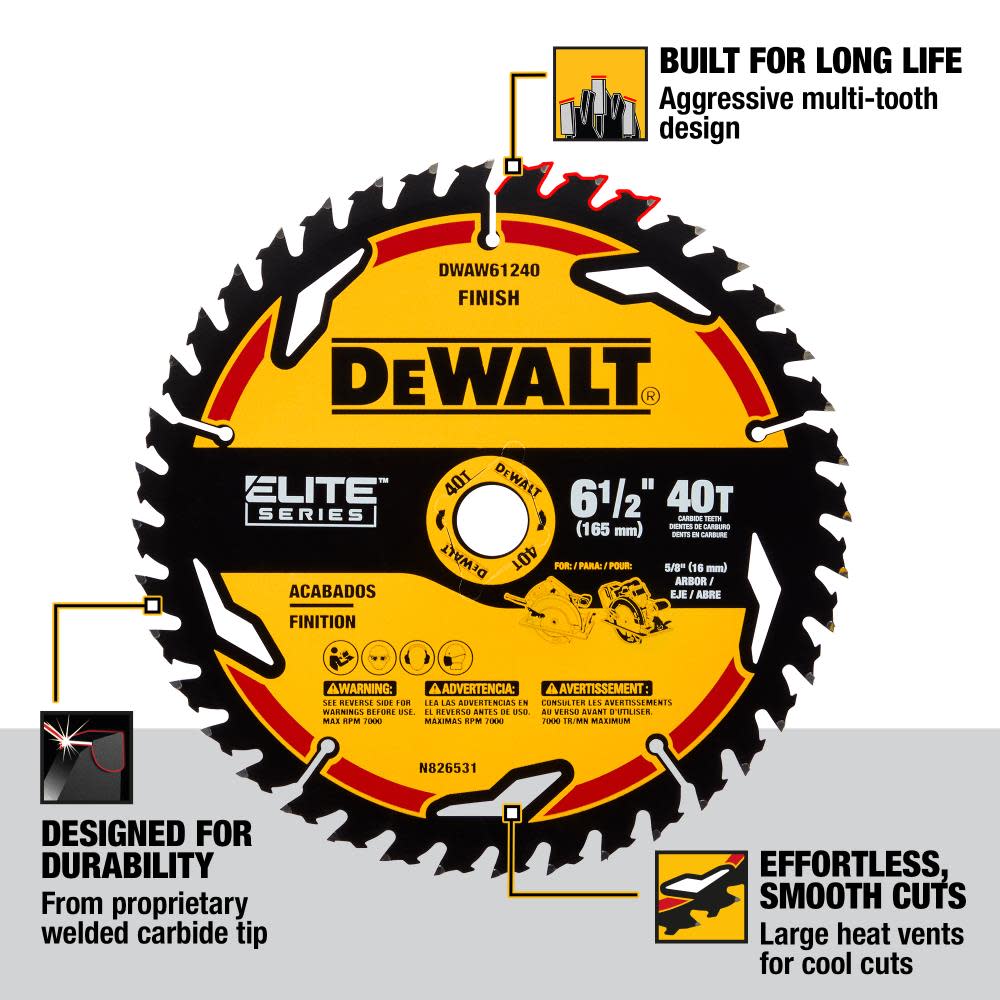 DEWALT Elite Series Blister Circular Saw Blade 6 1/2″ 40T - Ascmtools