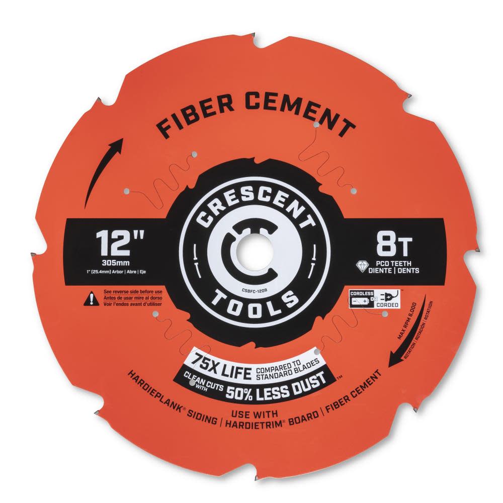 Crescent APEX Circular Saw Blade 12″ x 8 Tooth Fiber Cement - Ascmtools