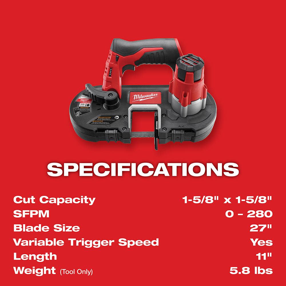 Milwaukee M12 Sub-Compact Band Saw (Tool Only) - Ascmtools
