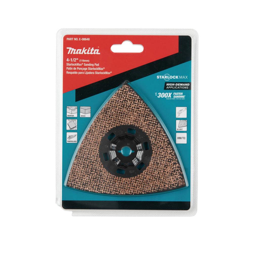 Makita StarlockMax Oscillating Multi Tool 4 1/2″ Tungsten Carbide 40 Grit Delta Triangle Sanding Pad - Ascmtools