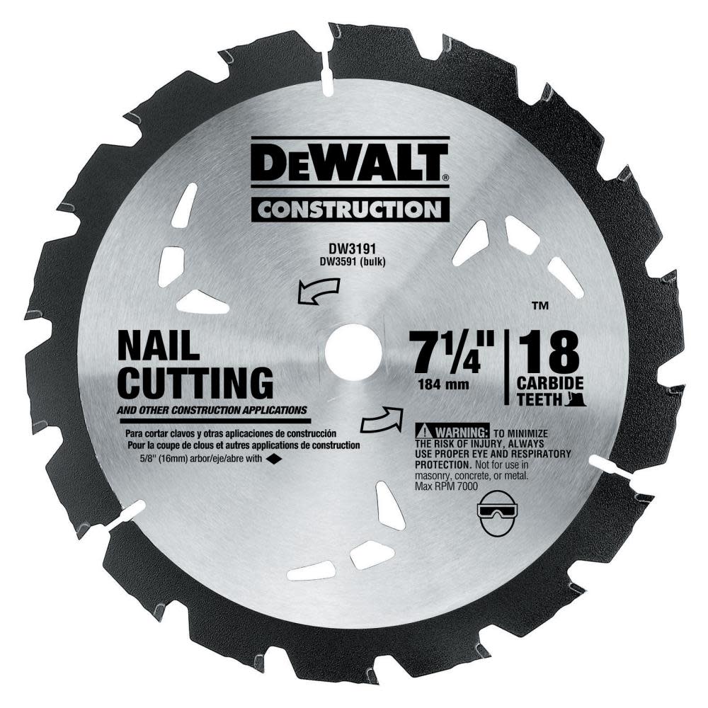 DEWALT Series 20 7-1/4 in. 18T Nail Cutting Circular Saw Blade - Ascmtools