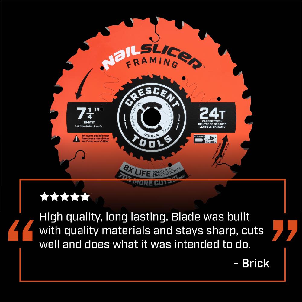 Crescent NailSlicer Framing Circular Saw Blade 7 1/4″ 24T - Ascmtools