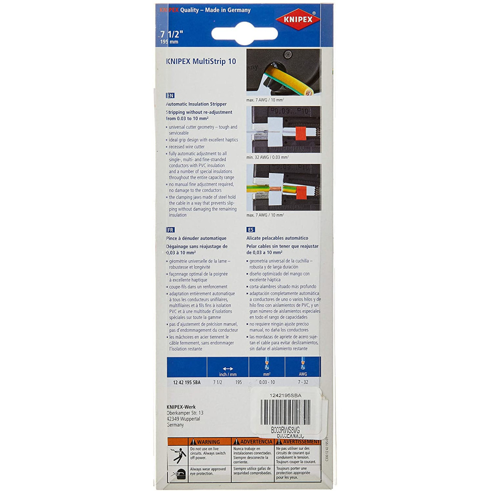Knipex Automatic Insulation Stripper 195mm 8-32 AWG - Ascmtools