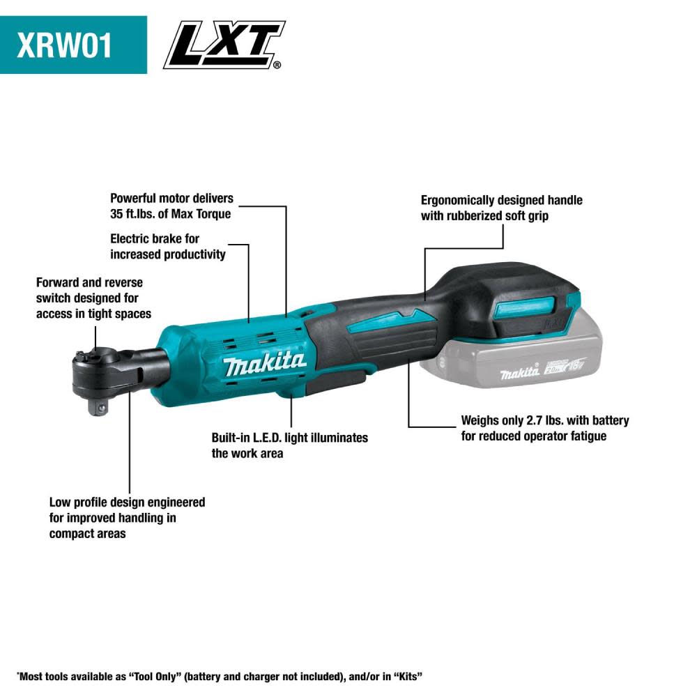 Makita 18V LXT 3/8″ / 1/4″ Sq Drive Ratchet Bare Tool - Ascmtools