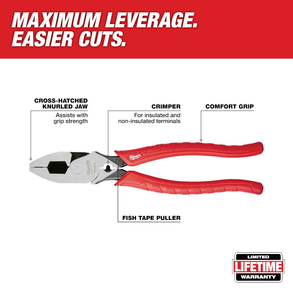 Milwaukee 9 in. High Leverage Lineman’s Pliers with Crimper - Ascmtools