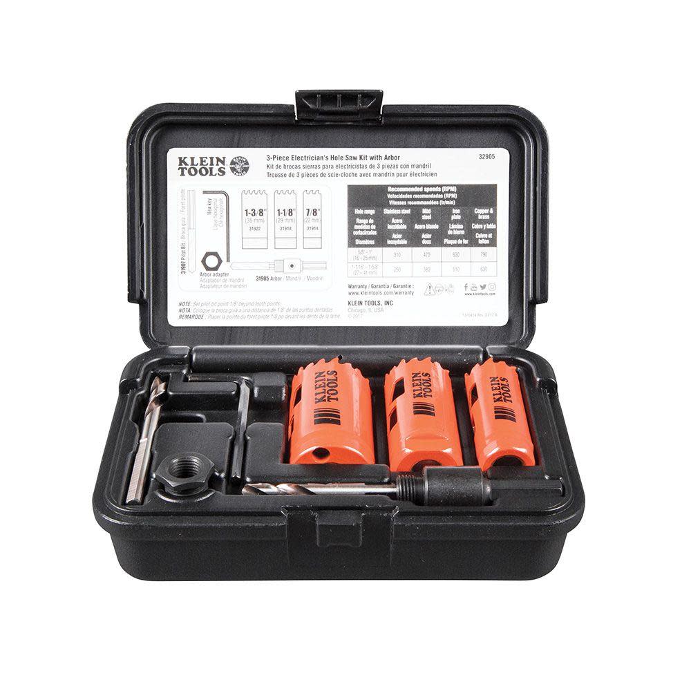Klein Tools 3-Piece Hole Saw Kit w/ Arbor - Ascmtools