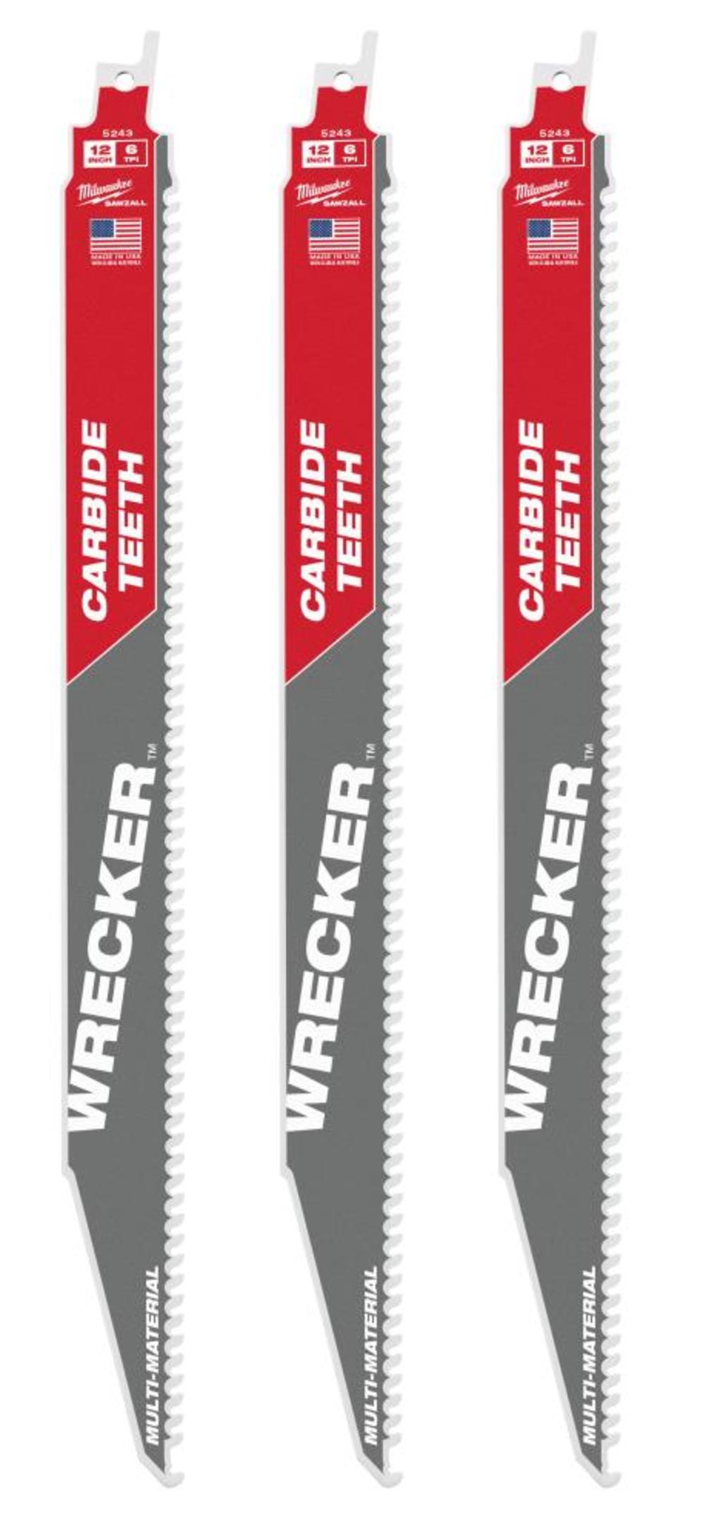 Milwaukee 12″ 6 TPI THE WRECKER with Carbide Teeth SAWZALL Blade 3PK - Ascmtools