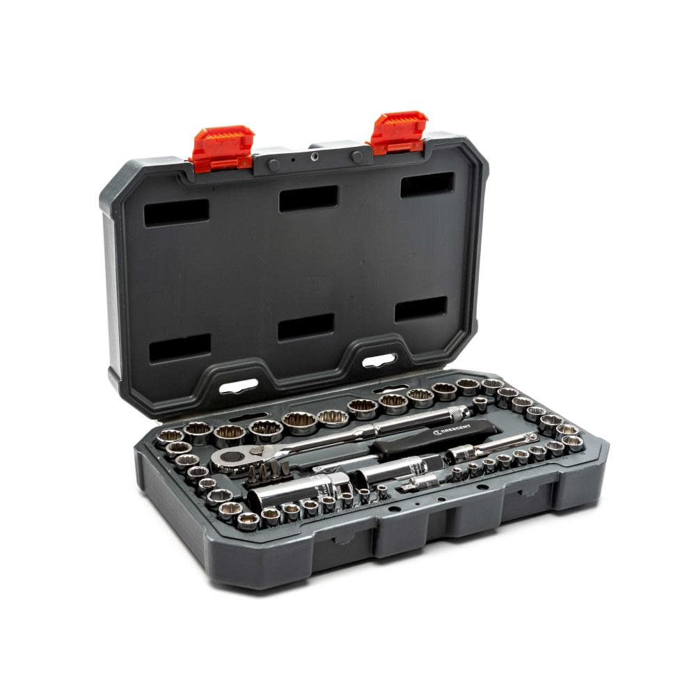 Crescent 50 Pc 1/4 and 3/8″ Drive 6 & 12 Point SAE/Metric Mechanics Tool Set - Ascmtools